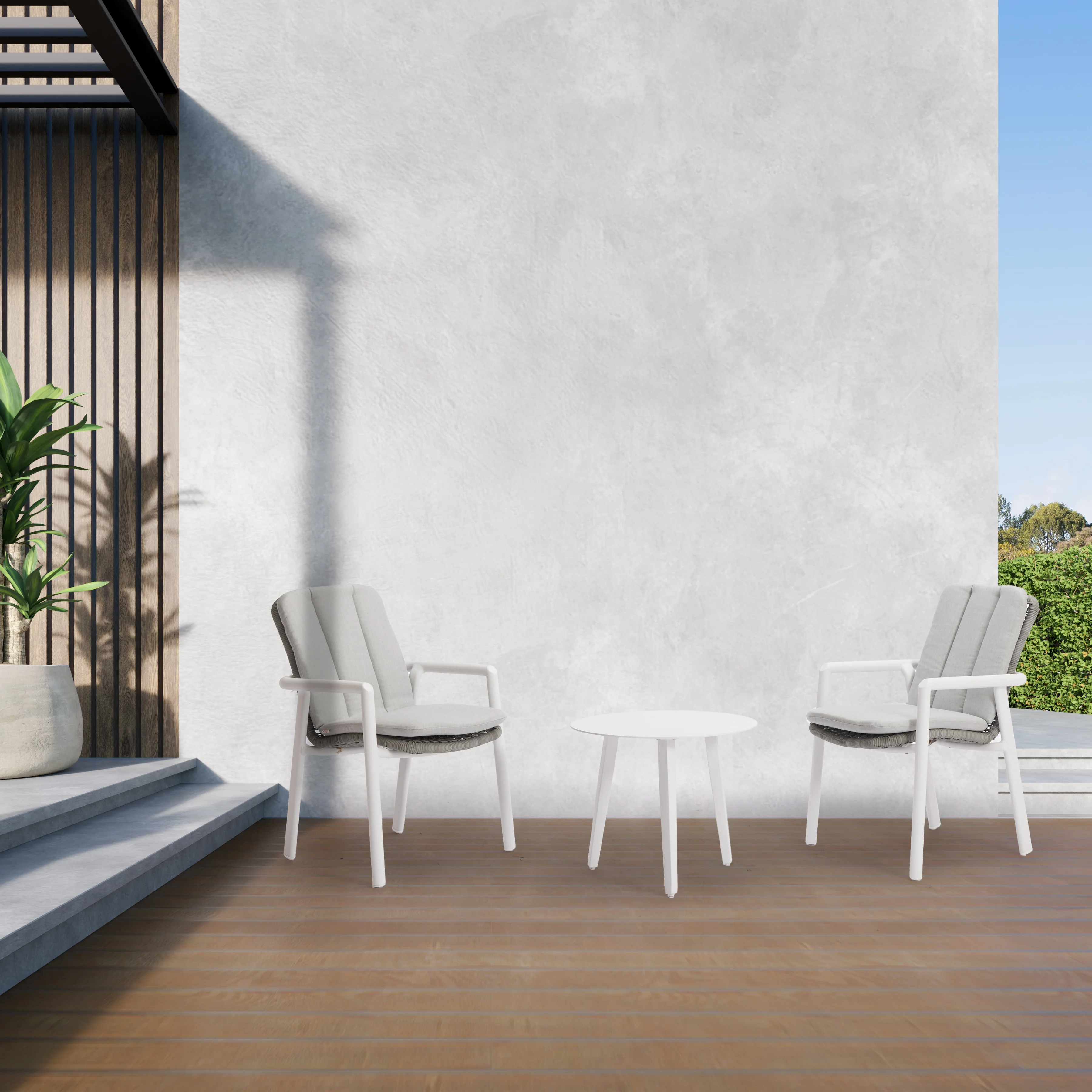 Morocco Carver Chair with Blinca Medium Coffee Table 3 Pc Outdoor Balcony Setting White - Image 3
