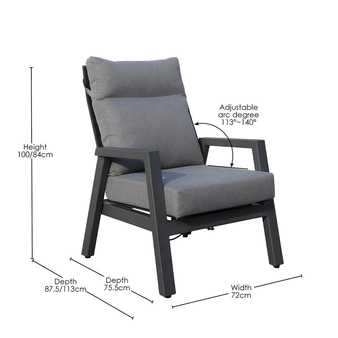 Alura 4 Pc Recliner Outdoor Lounge Setting Charcoal - Image 6